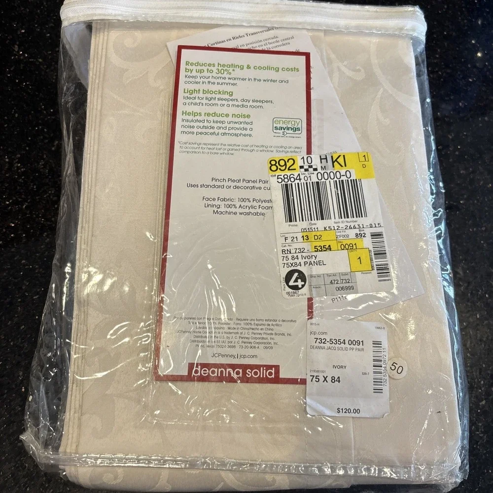 Vtg JC Penny Home Collection Deanna Pinch Pleat Ivory Panel Pair Curtain 75